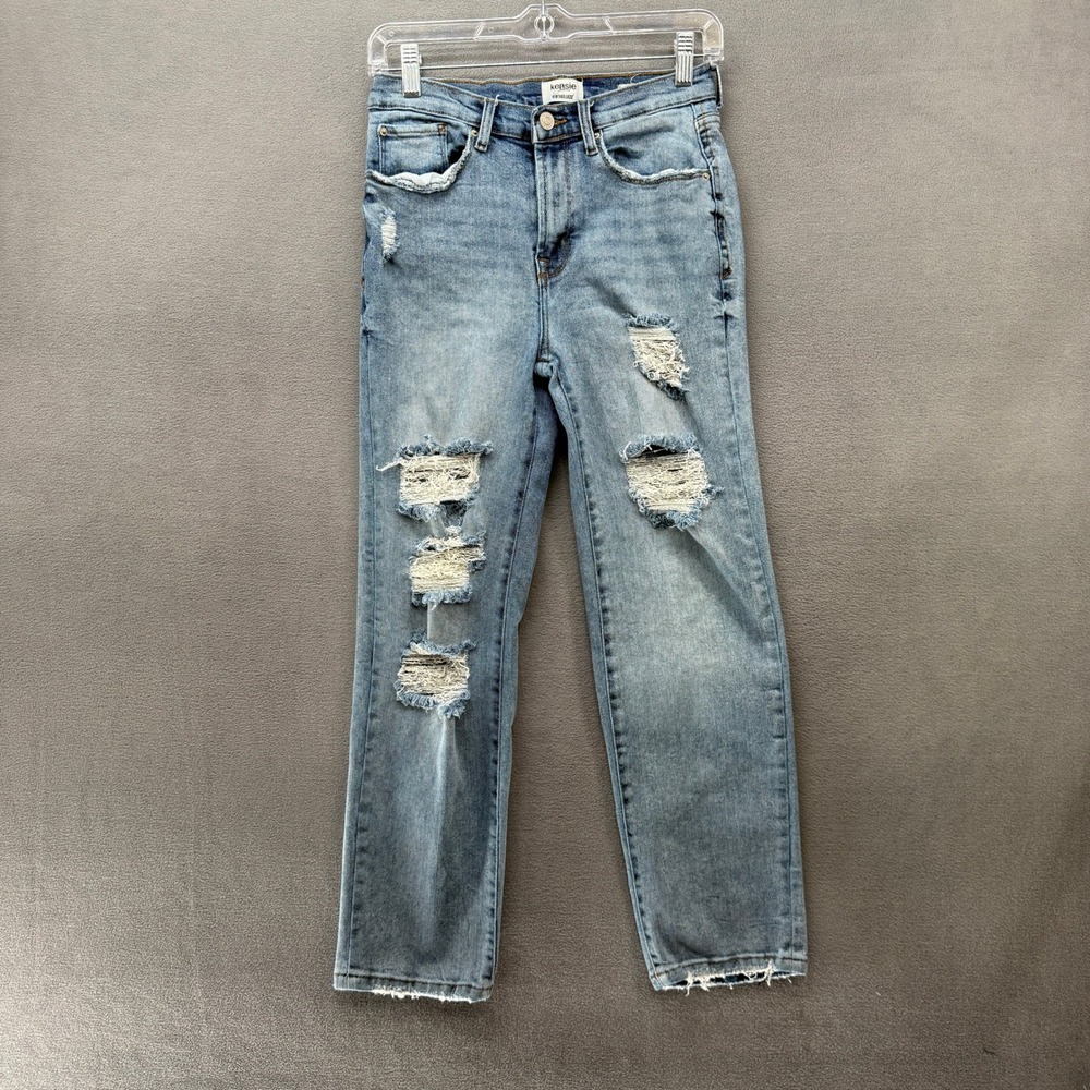 Kensie Vintage Luxe Distressed Straight Leg Jeans Womens 6/28 Light Wash Blue